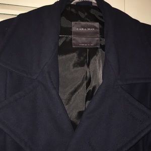 Zara Pea Coat L Navy Blue Nice Cut w/ Wide Lapels